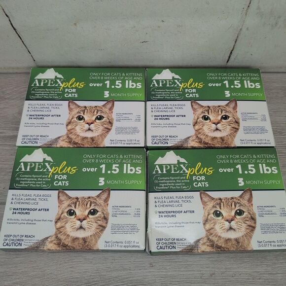 Lot Of 4 Apex Plus Flea Control For Cats 3 months Each Box for Cats Over 1.5 lbs - Picture 1 of 7